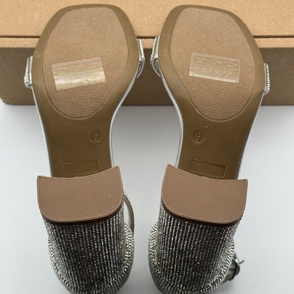 Journee Womens Idda Rhinestone Silver Textile High Block Heel Sandals Size 9 - Picture 5 of 10